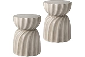 SUNBURY Concrete Side Table Set of 2, Outdoor Side Table for Patio, 14" Outdoor Accent Table Patio Side Table End Table in Light Gray, Ceramic Side Table Garden Stool Log Table