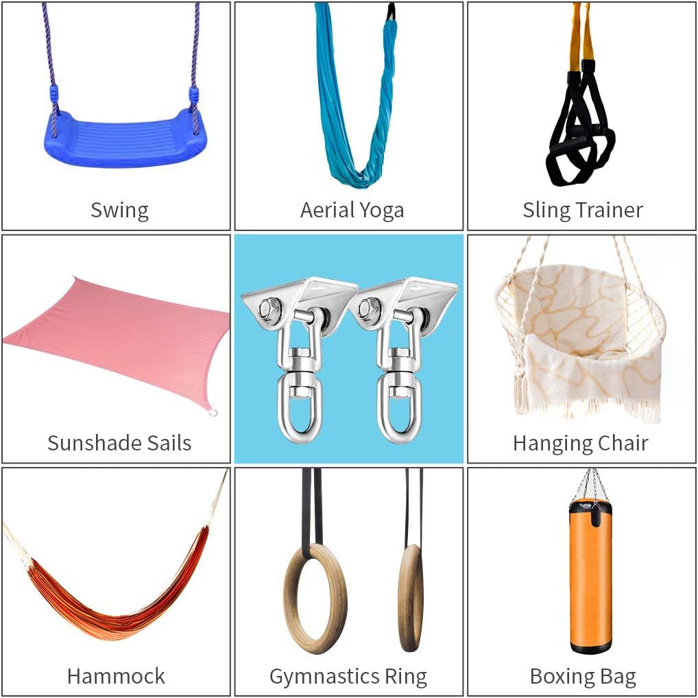 Newtion Innovative 1100 LB Capacity 2 PCS Stainless Steel 304 Heavy Duty Swing Hangers & Snap Hooks for Concrete Wooden Sets Trapeze Yoga Swingset Hammock Swing: Sports & Outdoors