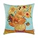 CaliTime Canvas Throw Pillow Cover Case for Couch Sofa Home Decoration Famous Picture Print 18 X 18 Inches Van Gogh Painting Still Life Vase with Twelve Sunflowers