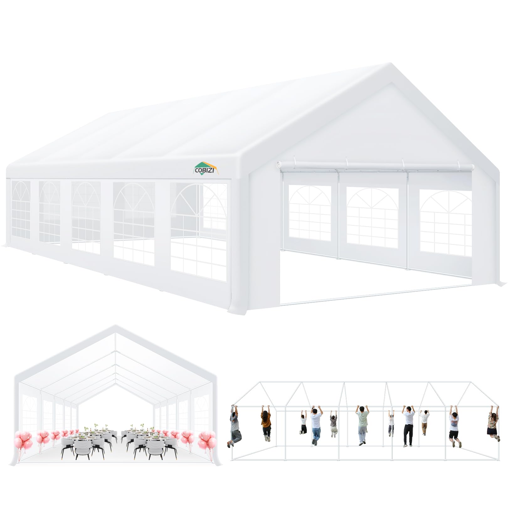 Photo 1 of ***MISSING POLES**COBIZI 16x32 Party Tent Heavy Duty, Galvanized Wedding Tent, Event Shelter Tent for Parties, Large Outdoor Gazebo with Removable Sidewall & Built-in Sandbag, Carpas para Fiestas, Waterproof, White