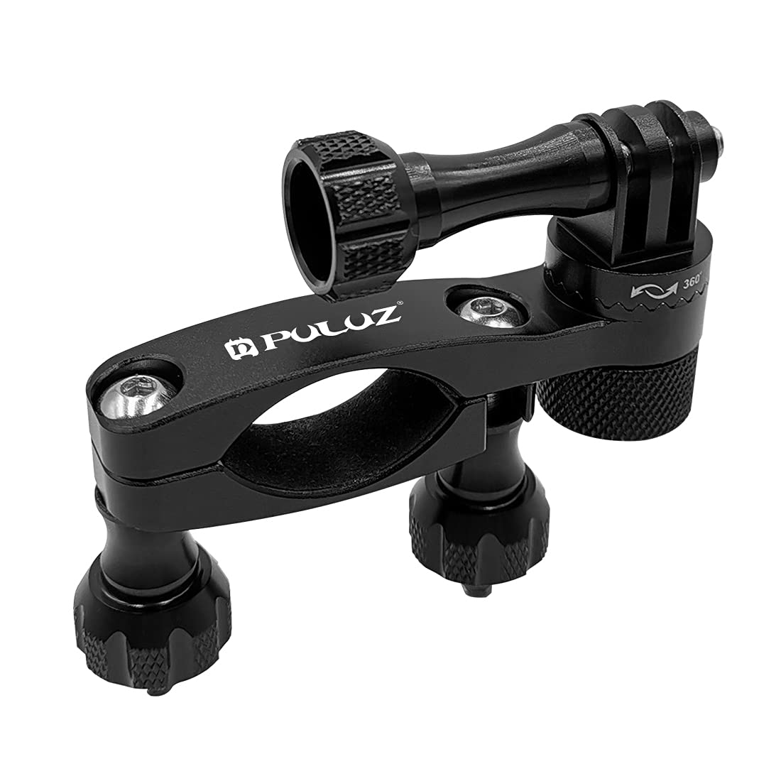 PULUZ Bike Camera Mount Handlebar Clamp for Gopro, 360 Degree Rotation Bicycle Motorcycle Bar Mount Accs for GoPro HERO 12 11 10 9 8 7 6 5 & DJI Osmo Action Camera