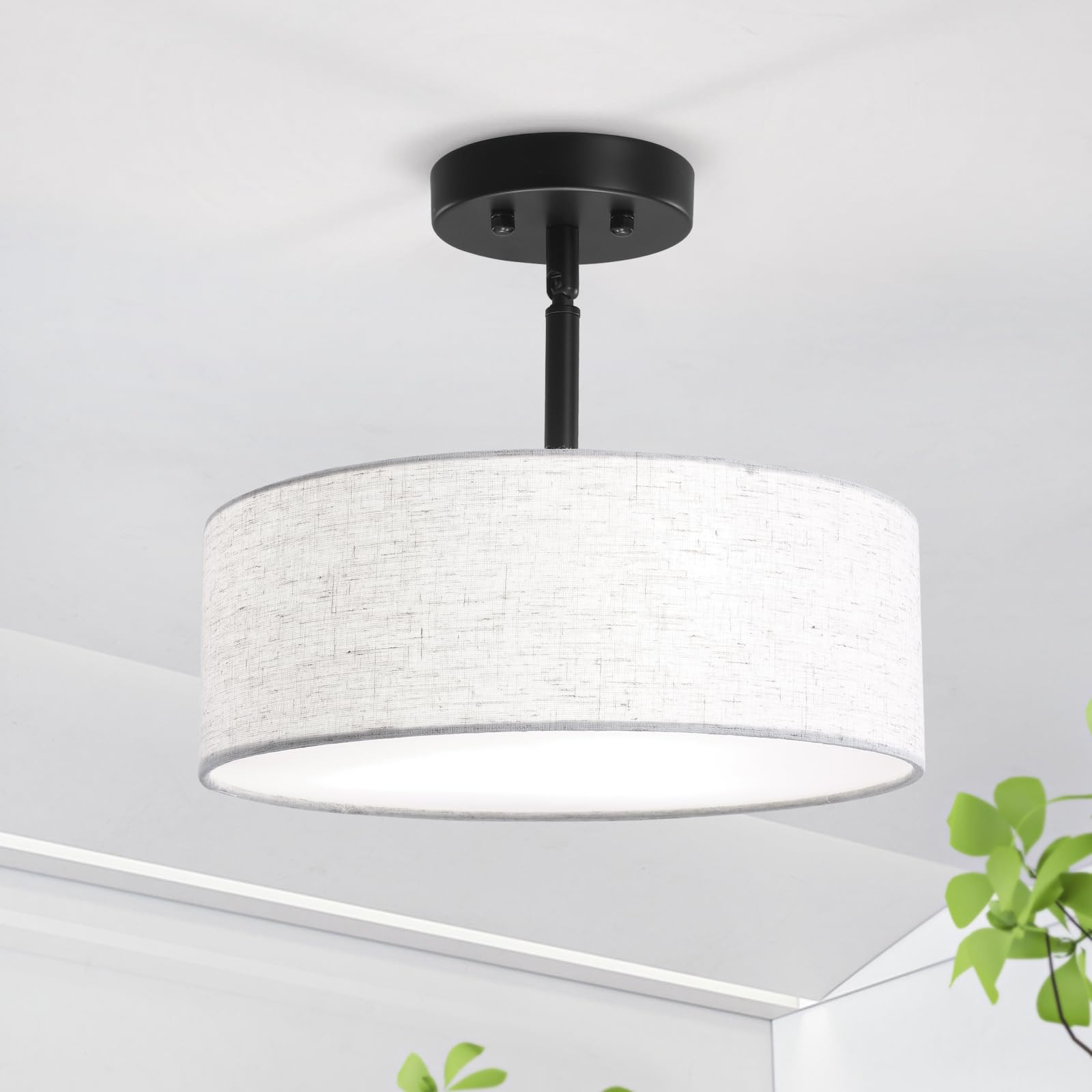 Photo 1 of ALISADABOY Black Chandeliers with Lampshade Modern Chandelier 12.59 inches Contemporary 3 Light Semi Flush Mount Ceiling Light Drum Light Fixture for Kitchen Entryway Closet Hallway Bedroom