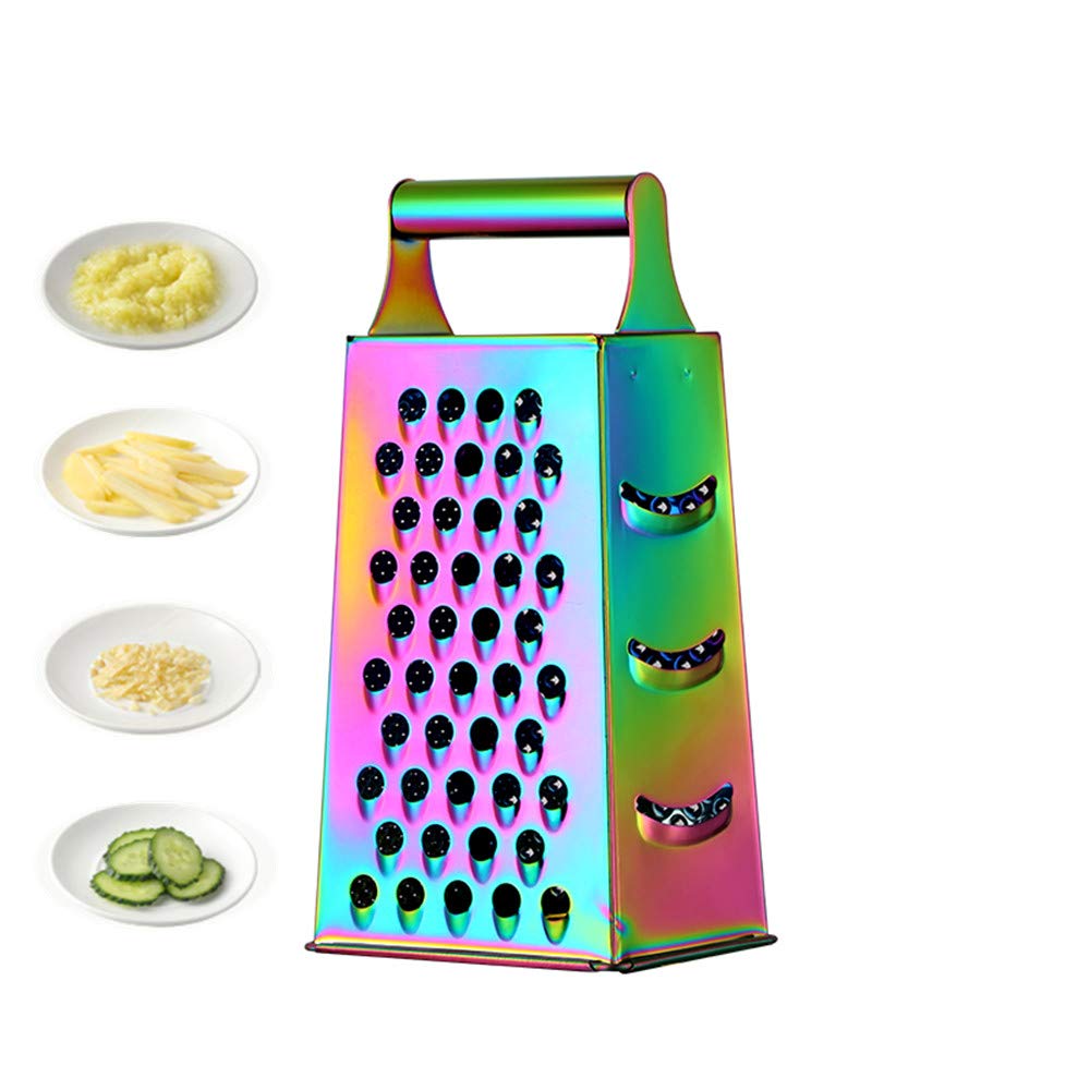 Large Cheese Grater Vegetable Slicer Stainless Steel with 4 Sides, 9.2 Inches Multifunctional Cutter Planing for Ginger, Garlic, Cucumbers, Carrots, Cheese, Potato, graters for Kitchen (Rainbow)