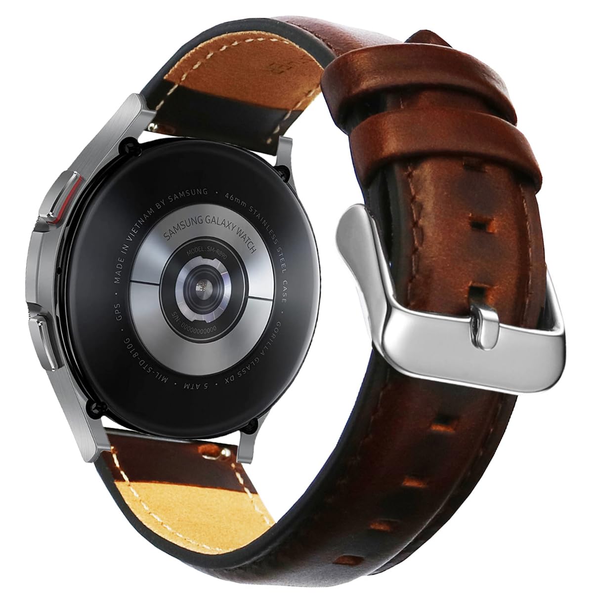OTOPO for Galaxy Watch 4/6 Classic Bands 47mm 46mm 43mm 42mm,Watch 7 6 5 4 FE Band 40 44mm/Garmin Vivoactive 3/5 Bands, 20mm Quick Release Luxury Genuine Leather Strap Replacement for Men Women- Brown