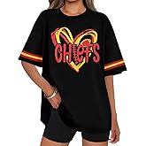 Football Shirt Women Game Day Tshirt Football Season Short Sleeve Tops Team Fans Heart Graphic Outfits Merch