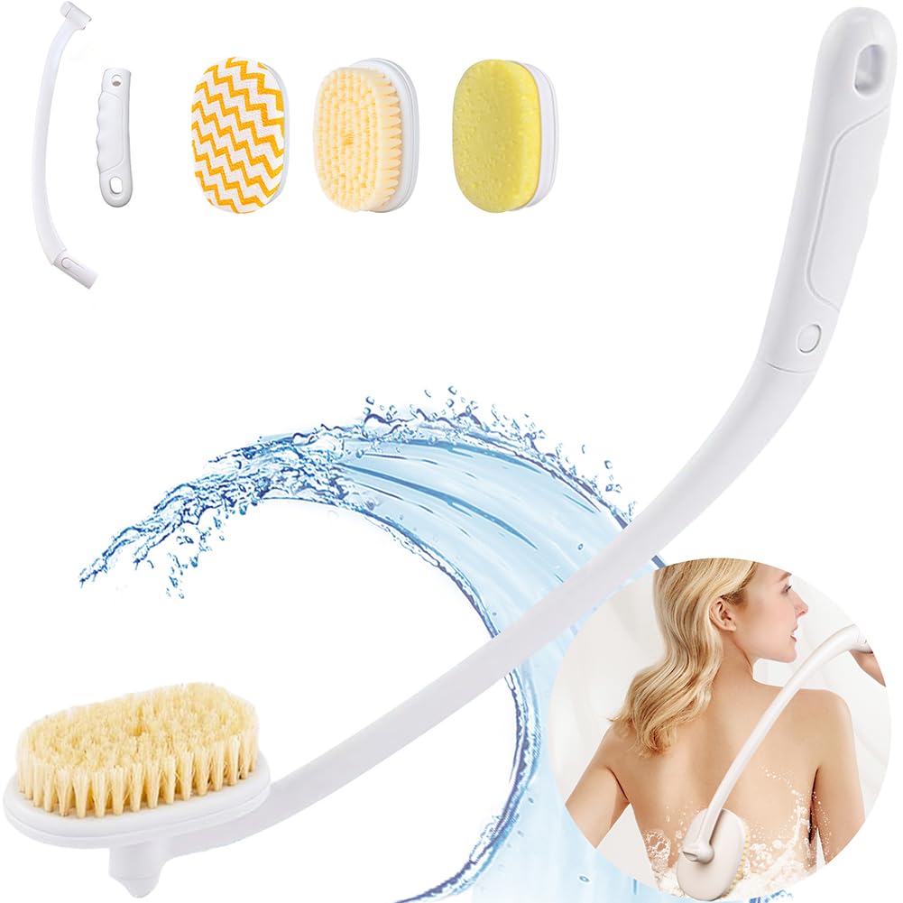 Photo 1 of Celestite 20” Long Handle Shower Brush for Body, Back Scrubber for Shower with 3 Pcs Brush Heads, Exfoliation and Improved Skin Health Suitable for Women, Men, Elderly (White)