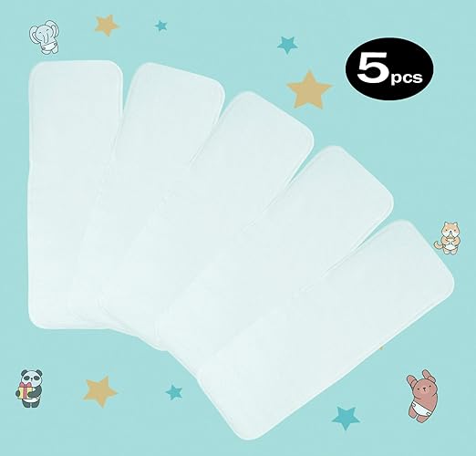 BabyButtons Reusable Washable Soft Cotton Cloth Diaper Pad Nappy Liner for Babies (4 Layer, Pack of 5)