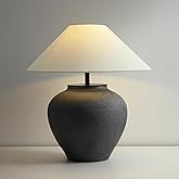 SWEMOPP 18.8" Black Vintage Distressed Ceramic Pot Table Lamp with Fabric Shade Rustic Farmhouse Table Lamps for Living Room 