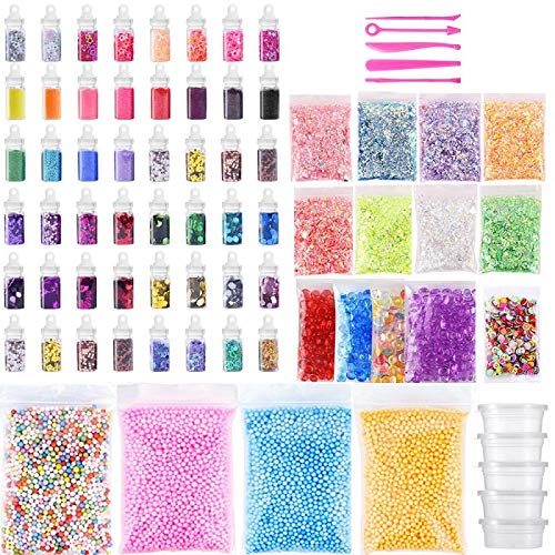 Slime Supplies Kit 75 Pack Slime Beads Charms for Kids, Include Styrofoam Balls, Fishbowl Beads, Glitter Jars, Fruit Slice, Sugar Paper, Clear Containers with Lids Slime Tools for DIY Slime Girl Party - Thumbnail 7
