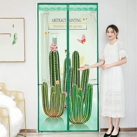 Amazon Co Jp サボテンパターン 玄関カーテン 玄関網戸 幅90cm 長さ0cm 蚊や虫よけのドアカーテン 玄関 ドア用 蚊の虫を防ぐ 穴をあけずに簡単に設置 ホーム キッチン