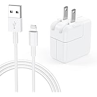 iPad Charger iPhone Charger, 12W USB Wall Charger Foldable Portable Travel Plug with 6FT Lightning Cable Compatible with…