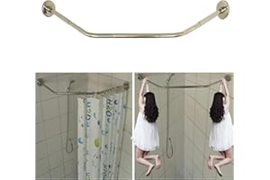 Sikaiqi Stretchable 304 Stainless Diamond Shaped Bathroom Bathtub Corner Shower Curtain Rod Rack (Diamond Shaped, Both Sides: 17"-25.6",Middle:20"-26)