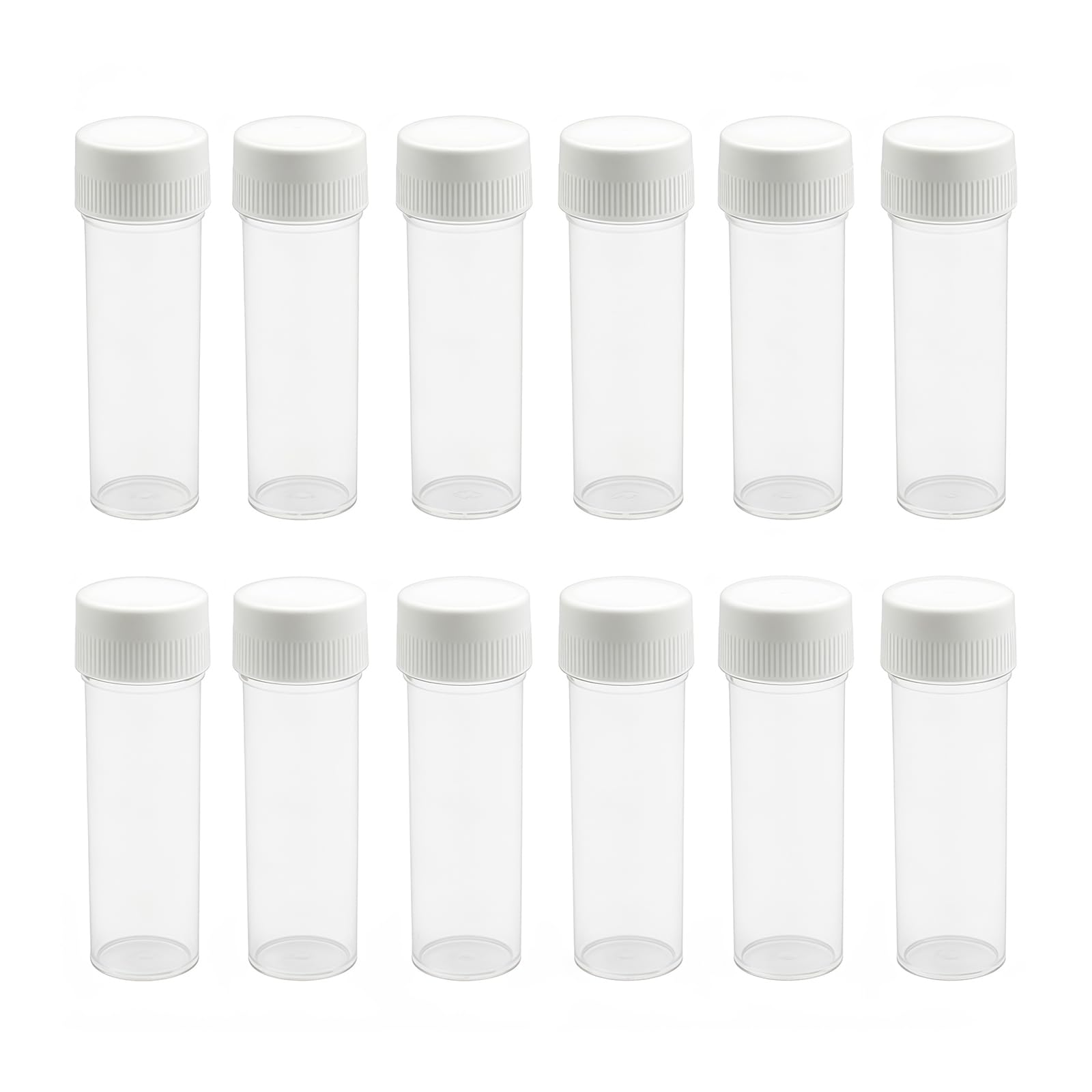 12PCS 25ML/0.85oz Empty Reusable Clear Plastic Sample Bottles Testing Tube with White Screw Cap Cosmetic Vial Storage Containers For Scientific Experiment