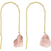 Shivangi Gems Natural Raw Gemstones Threader Earrings, Handmade Dangling Earrings for Women, Gold Plated Earrings, Rough Stones Healing Crystals, Women Jewelry, Gift For Her