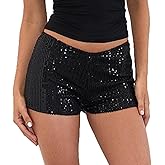 Women Y2k Sequin Micro Shorts Low Rise Bodycon Sparkly Mini Shorts Sexy Going Out Bottoms Rave Party Clubwear