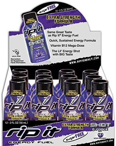 Rip It Sugar Free G-Force Extra Strength Fuel Energy Shot, Grape, 2 Ounce (Pack of 12)