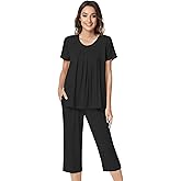 NACHILA Pajamas for Women-Viscose Made from Bamboo,Short Sleeve Sleepwear Cooling Pjs Top Ladies Soft Capri Pants Pajama Sets