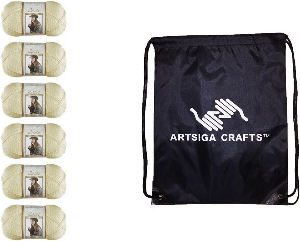 Bernat Knitting Yarn Satin Solid Silk 6-Skein Factory Pack (Same Dyelot) 164104-4007 Bundle with 1 Artsiga Crafts Project Bag