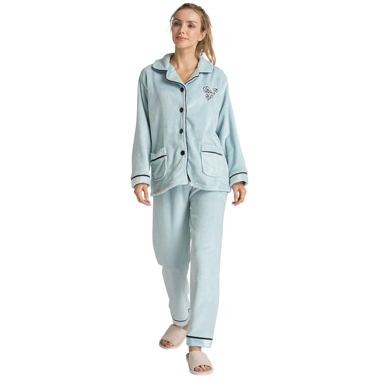 Buy SERIMINO Fleece Pajama Sets for Women Cute Plush Long Sleeve Tops