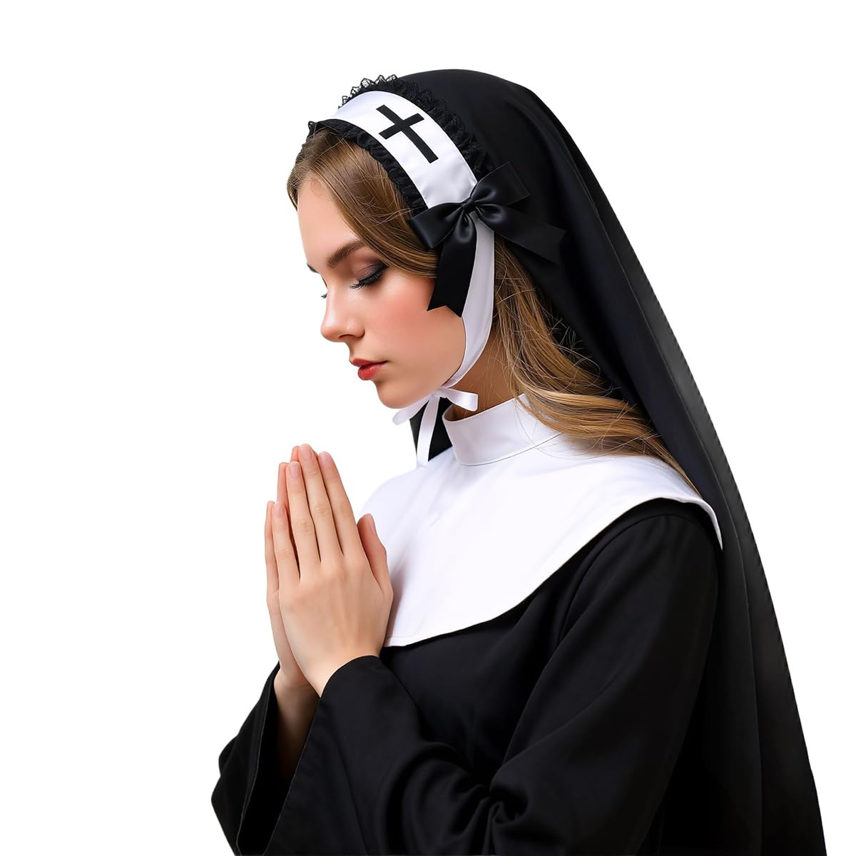 BPURB Nun Costume Cosplay Headpiece Accessories Nun Hat for Halloween Carnival Party Role Play (Black-4) — image 1
