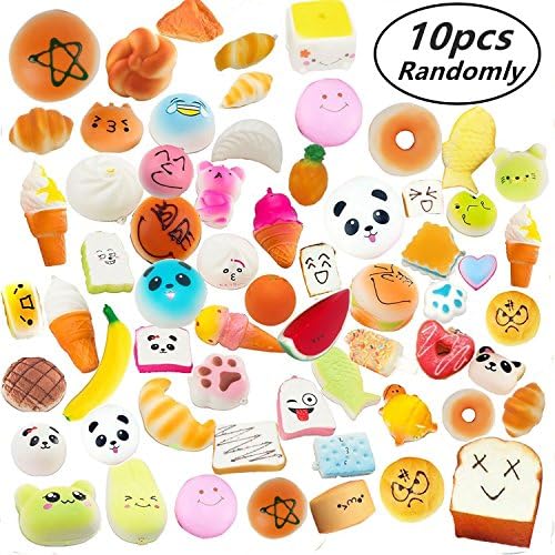 Random 10 Pcs Squishies Cream Scented Slow Rising Kawaii Simulation Squishies Toy Medium Mini Soft Stress Relief Squeeze Food Squishies Buns Cake Bread Panda Cute Face Charm Phone Straps And Key Chain