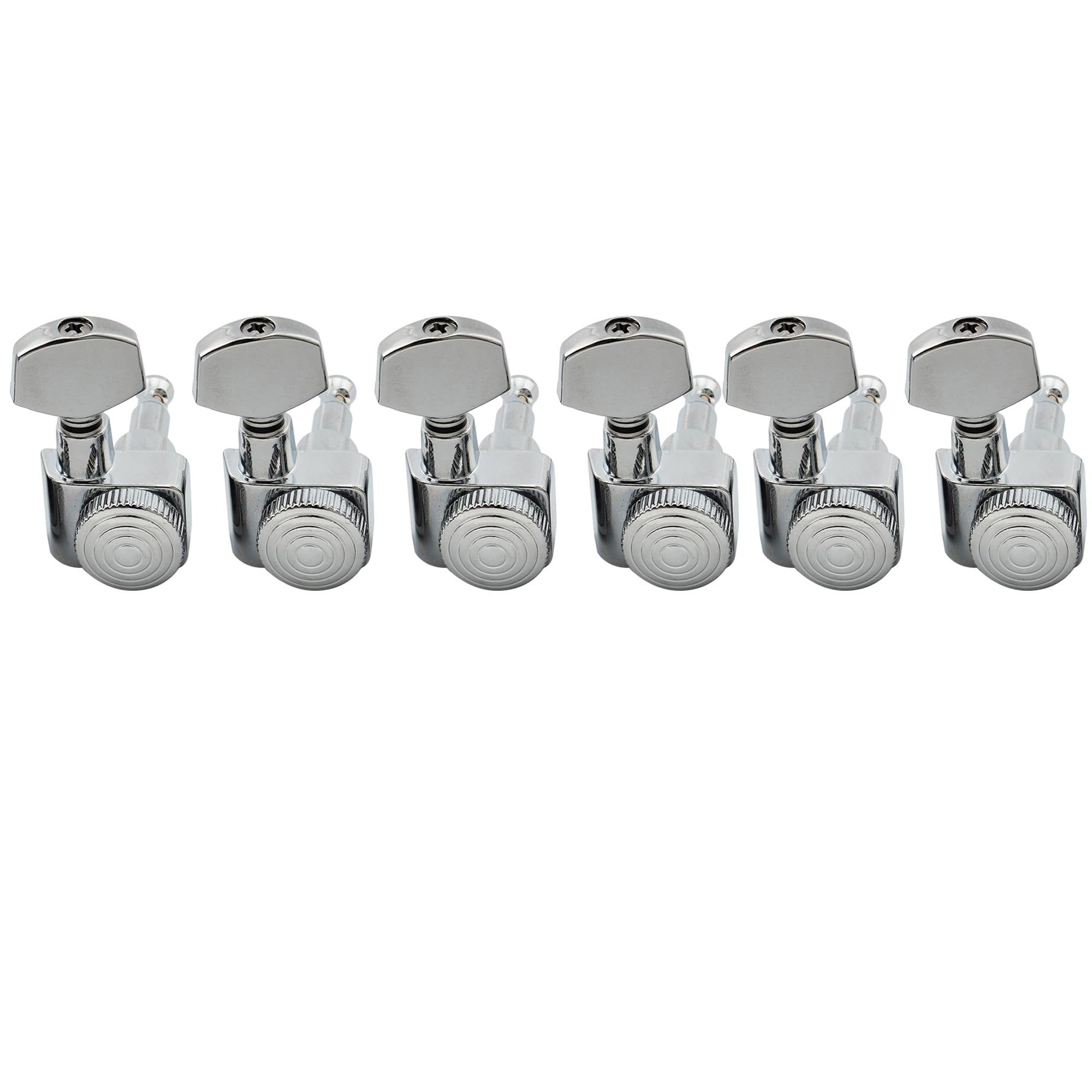 Musiclily Pro 6 inline 2-pins Full Metal Guitar Locking Tuners Machine Heads Guitar Tuning Pegs Keys Set for Strat Tele Style Electric Guitar, Chrome