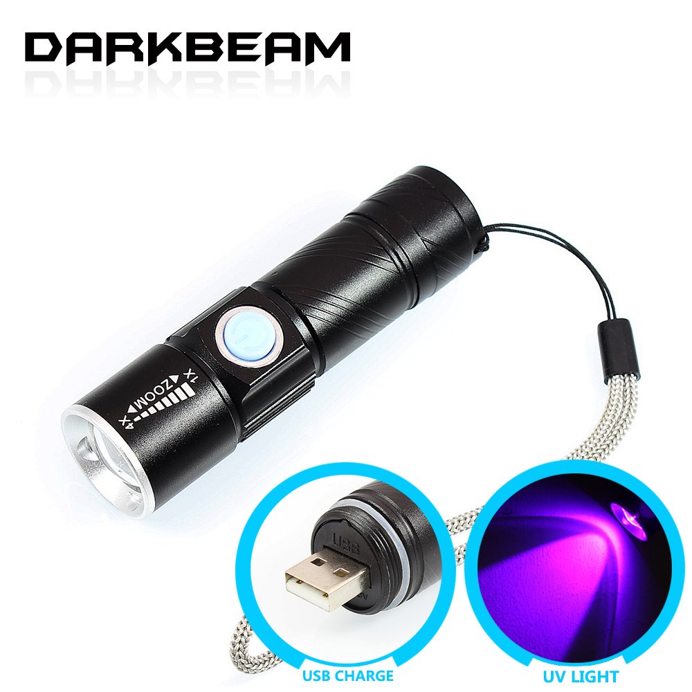 Black DARKBEAM Pet Stains and Bed Bug UV Blacklight Flashlights USB