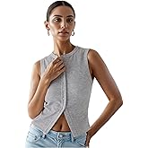 Women’s Button Down Tank Tops Ribbed Summer Vest Button Up Open Front Sleeveless Slim Fit Crop Going Out Tops