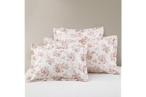 DAUAOTO Standard Size Pillowcases Cotton Shams Pillow Cover 2 Pieces Set 20"x26", Toile Rose Floral Pattern, Pale Red
