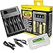 NITECORE New i4 2016 universal smart battery Charger with Ac and 12V DC (Car) power cords with EdisonBright BBX3 battery carry case