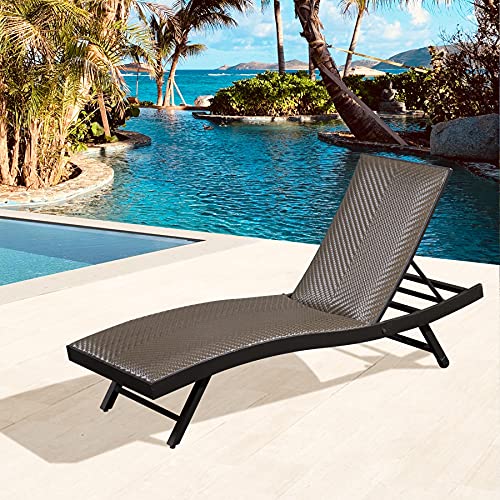 Set of 2 Outdoor Chaise Lounge Chair Wicker Patio Lounger Chairs with