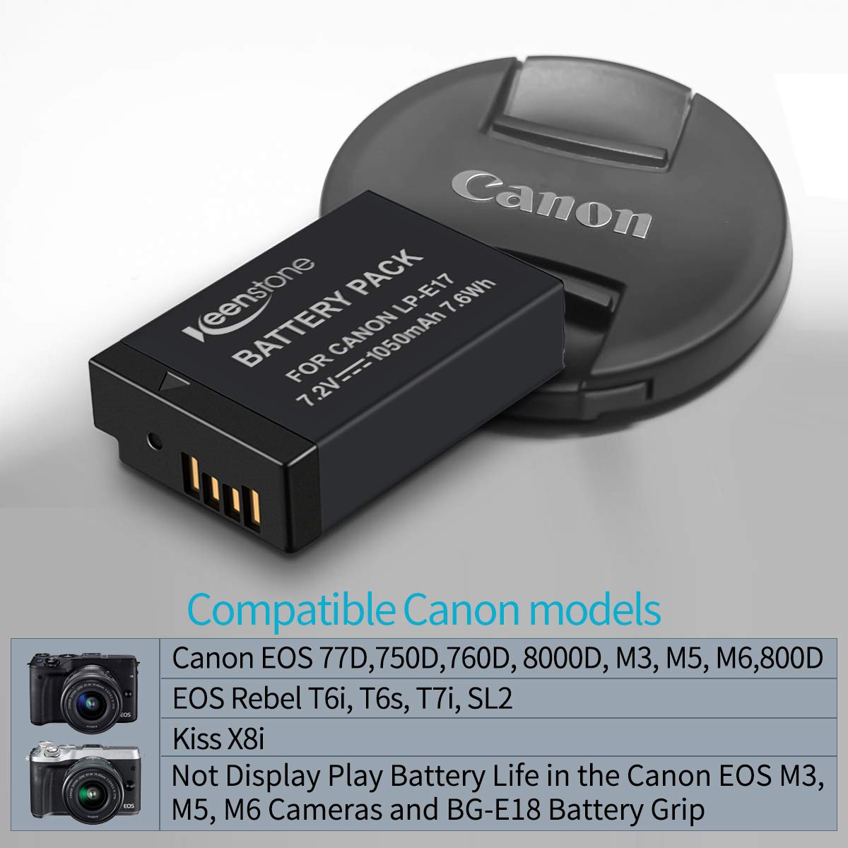 For Canon LP-E17 Battery,Keenstone 2-Pack 1050mAh 7.2V Camera Batteries with Charger for Canon EOS M3 M5 M6 200D 77D 650D 750D 760D 800D Kiss X8i Rebel T6i T6s (Air Blower Included)