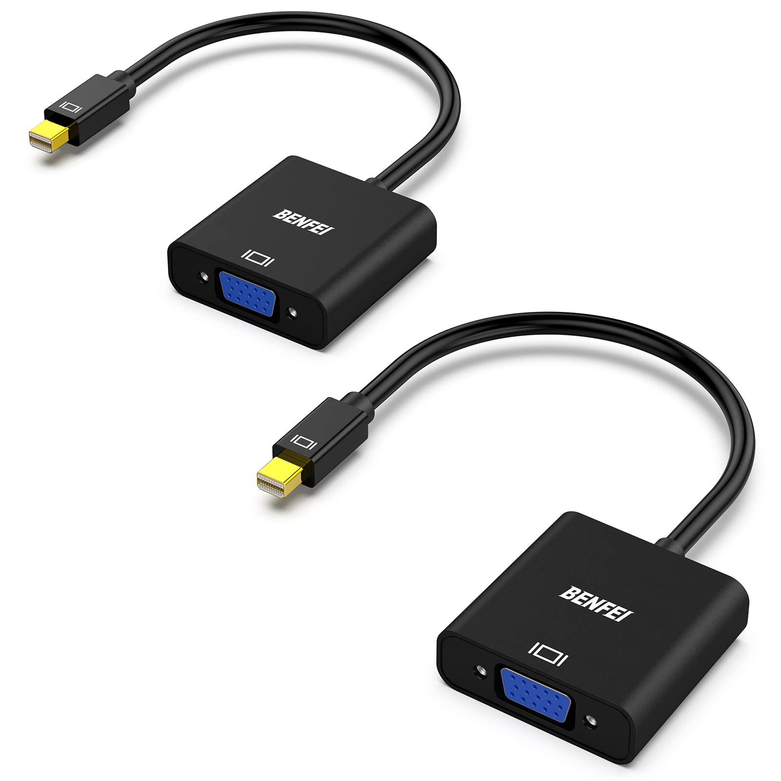 BENFEI Mini DisplayPort to VGA 2 Pack, Mini DP Display Port to VGA (Thunderbolt Compatible) Male to Female Adapter for ThinkPad SurfacePro PC