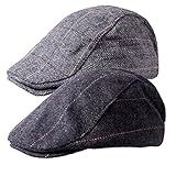 2 Pack of Men's Classic Herringbone Tweed Wool Blend Newsboy Ivy Cabbie Driving duckbill Hat