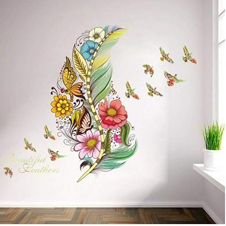 Amazon クローフルな3 Dの羽の鳥の花の壁のステッカーの鮮やかな家の装飾リビングルームの壁デカールdiy壁画アートポスト ランダムスタイル Ljtnb ウォールステッカー オンライン通販