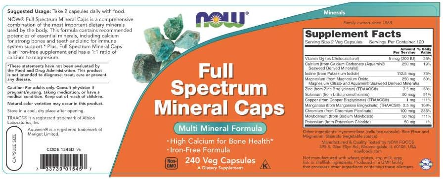 NOW Supplements, Full Spectrum Mineral Caps, Multi Mineral Formula, 240 Veg Capsules: Health & Personal Care
