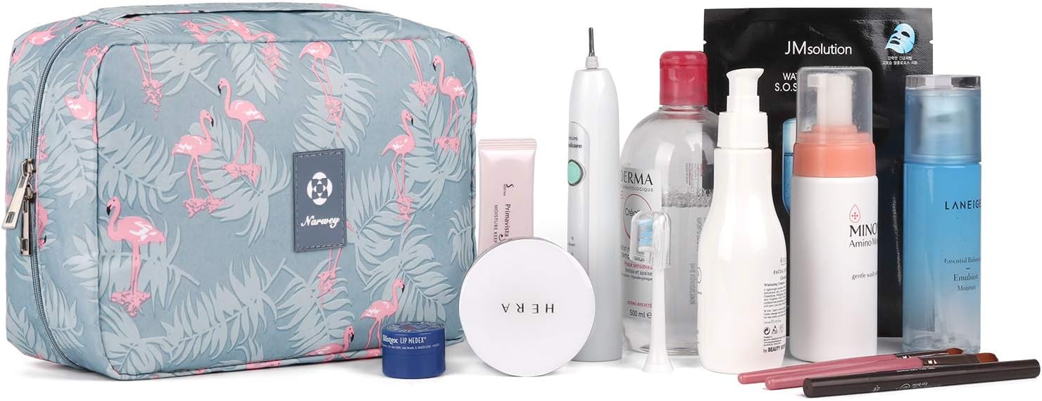 Hanging Travel Toiletry Bag Cosmetic Make up Organizer for Women and Girls Waterproof (A-Flamingo)