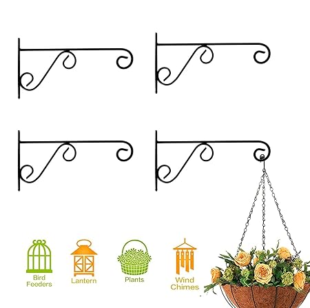 Cinagro Iron Hanging Plants Bracket, Wall Planter, Flower Pot Hook for Patio, Lawn, Garden Indoor/Outdoor - (Pack of 4, Black)