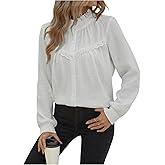 GORGLITTER Women's Button Down Ruffle Turtleneck Blouse Long Sleeve Vintage Boho Shirts Dressy Casual Blouses