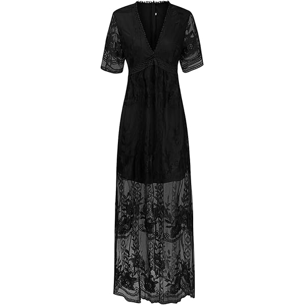 black lace maxi evening dress Black Lace Maxi Ruffle Dress