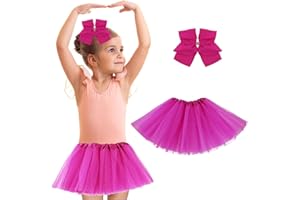 YOLEV 5 Layered Tulle Tutu Skirt for Girls Princess Ballet Dance Dress Kid Tulle Dance Skirt with Hair Bow for Little Girls