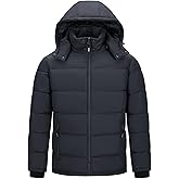 Outdoor Ventures Men's Lightweight Puffer Jacket Detachable Hood Insulated Winter Coat Water Resistant Warm Puffy Windbreaker
