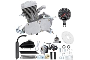 H-YEEU 80CC Motorized Bike Engine Kit 2-Stroke Motorbike W/Mechanical Speedometer(Sliver)