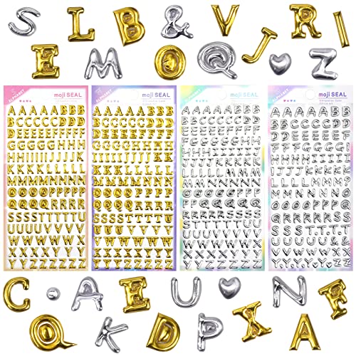 SHANGRLA Gold & Silver Puffy Letter Stickers - Small Foam Alphabet Stickers for Crafts, Scrapbooking & Decorating - Metallic Foil Mini 3D Lettering - 4 Sheets