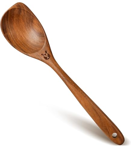 2 PCS 10.2-Inch Teak Wood Sporks Wooden Salad Forks With Ergonomic Handles