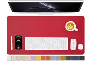 HOMIEAZICOZI Leather Desk Mat - Non-Slip PU Desk Pad for Office and Home - Desk Organization and Accessories - Ideal for Large Mouse Pad and Desk Mats on Top of Desks (Rose Red,31.5"x 15.7")