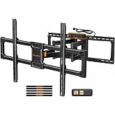Perlegear Full Motion TV Wall Mount with Power Strip for 60&ndash;120 Inch TVs | Heavy Duty TV Mount Wall Bracket, Holds 255 lbs, Tilt, Swivel, Extension, Fits 16&Prime;/24&Prime;/32&Prime; Wood Studs, Max VESA 900 x 600mm