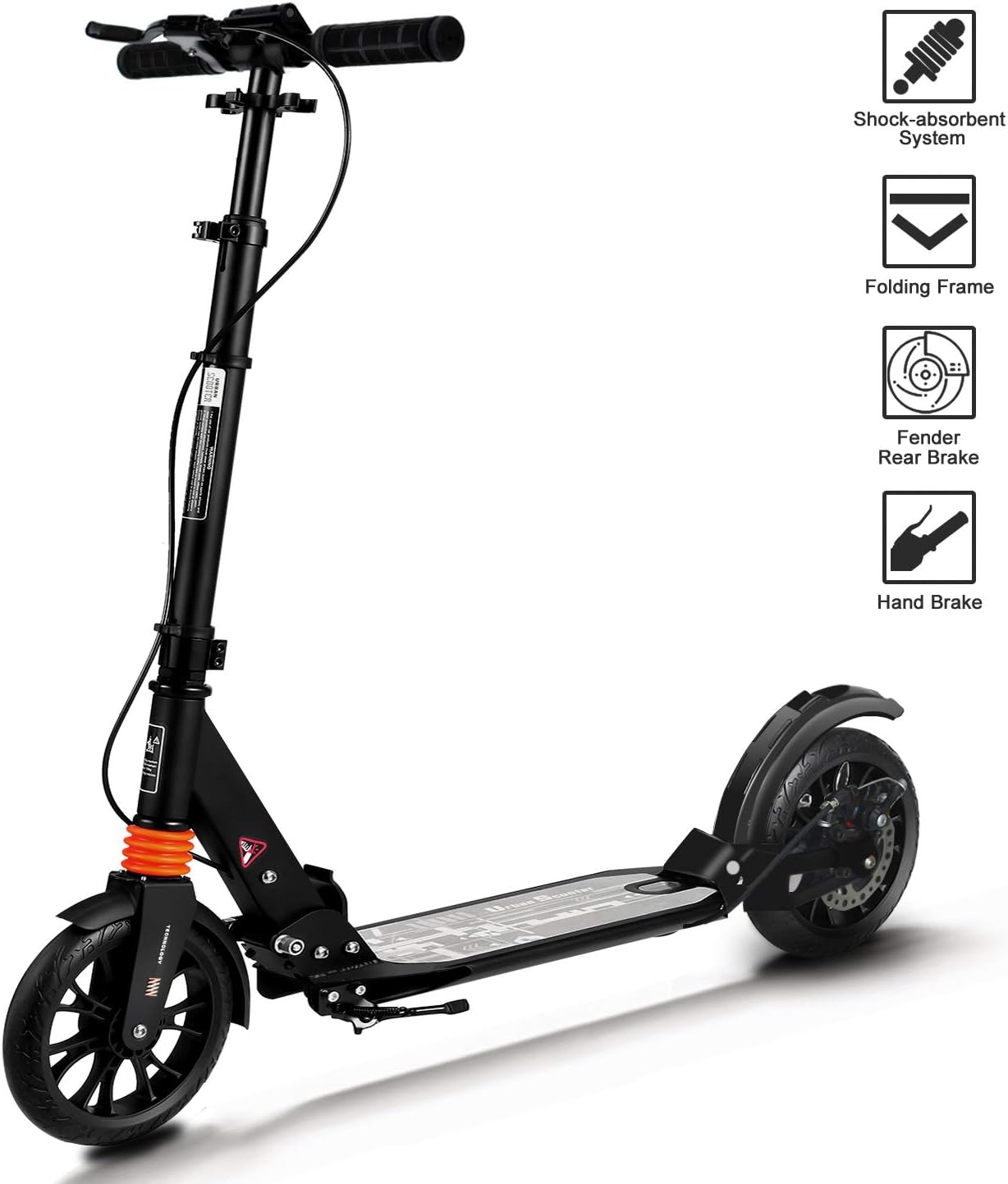 Adult Scooter 2019 Upgraded Kick Scooter Height-Adjustable Foldable Dual Suspension Rear Fender Brake Lightweight Aluminium Alloy Commuter 220lb Max Load Big Wheels Scooter for Adults Teens Kids