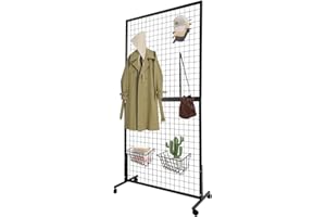 biosp 3'×6' Double-Layer Grid Panels for Display with T-Base Floorstanding, Movable Double Side Gridwall Panel Display Racks Stand Sturdy Wire Grid Wall Panels for Retail Art Craft Shows with Wheels