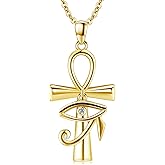 Twoowl Ankh Necklace 925 Sterling Silver Eye of Horus Pendant Ancient Egyptian Protection Jewelry Gifts for Women Birthday(Silver/gold/black gold)
